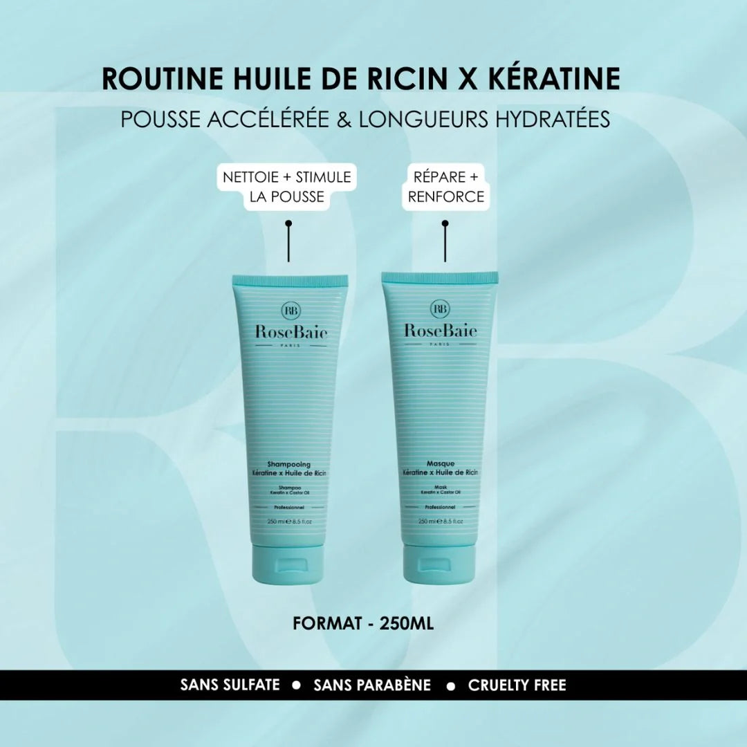 Shampoing Ricin & Kératine - Pousse & Légèreté pour Cheveux Fins 250ml